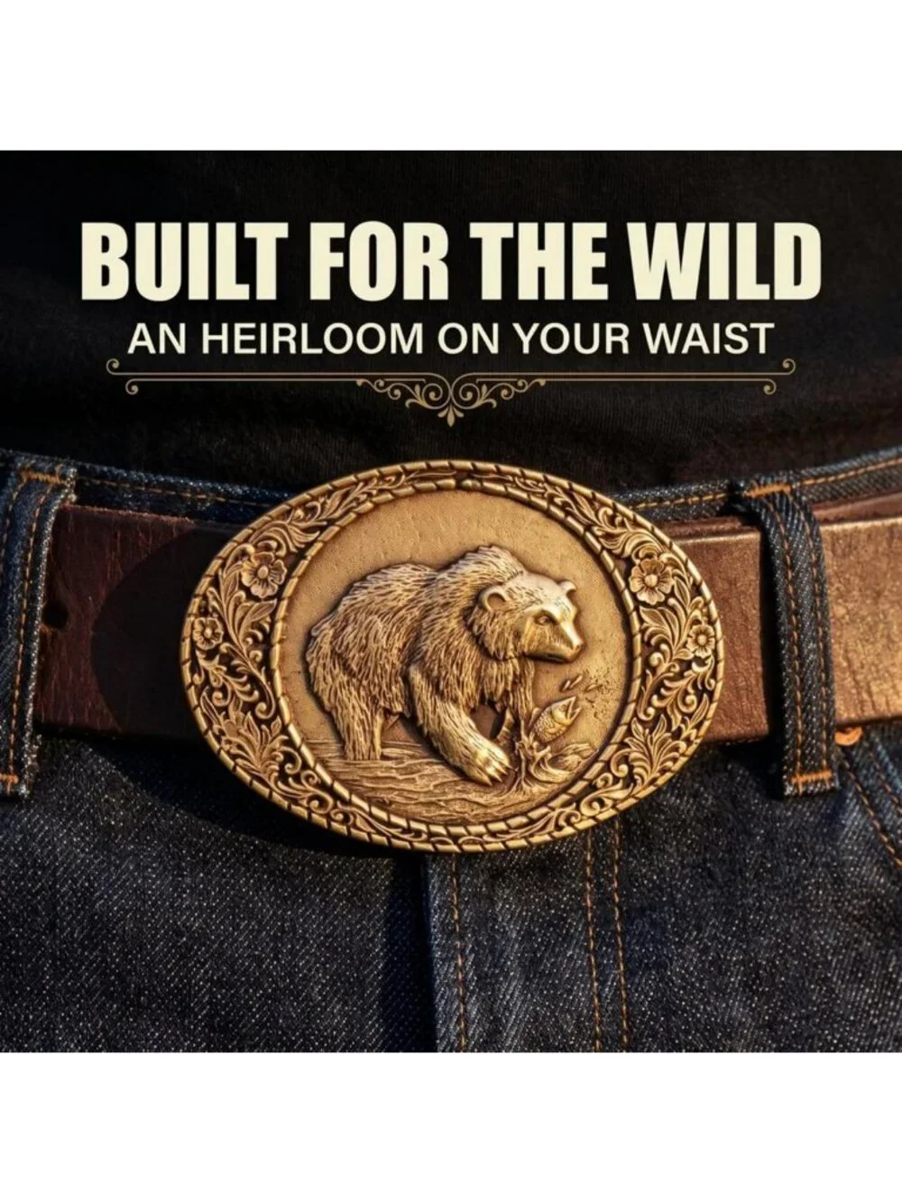 Solid Brass Grizzly Bear Belt Buckle - Heirloom Accessory for Outdoor Lovers